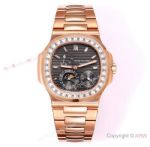 GR Factory Patek Philippe Nautilus Moon Phase Watch Rose Gold Square Diamonds